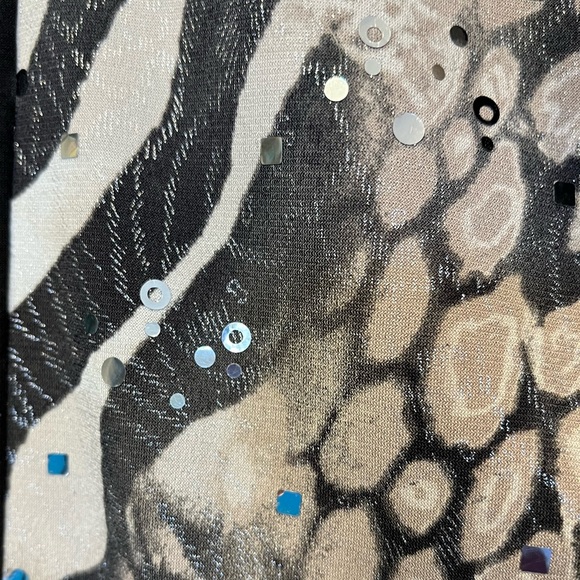 Women’s Travelers Collection by Chicos Black and Animal Print Open Cardigan - Picture 4 of 5